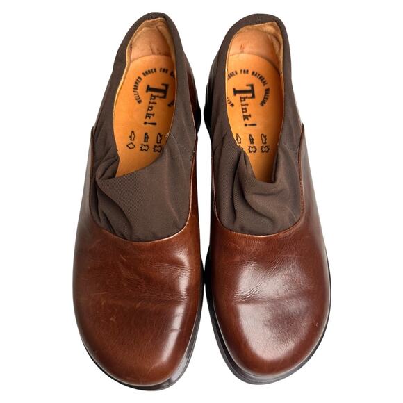 Think! Shoes Womens 6 Sz 36 Brown Leather Slip On Clogs Loafers Comfort Career - Picture 14 of 16